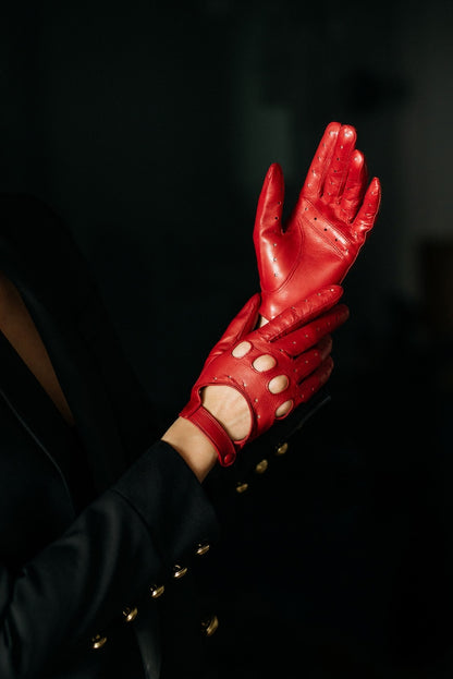 Red/Hot Pink Handmade Leather Driving Gloves for Women