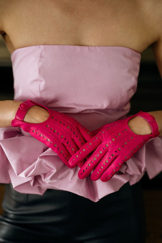 Womens Hot Pink Handmade Soft Nappa Driving Leather Gloves