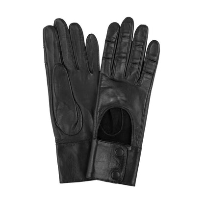 Unisex Minimal Long Black Genuine Leather Gloves