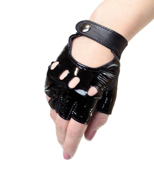 Womens Black Patent Genuine Leather Gloves