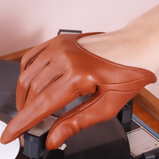 Womens Tan Cognac Short Leather Gloves