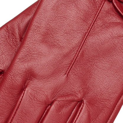 Ladies Red Handmade Soft Nappa Bow Cut Genuine Leather Gloves