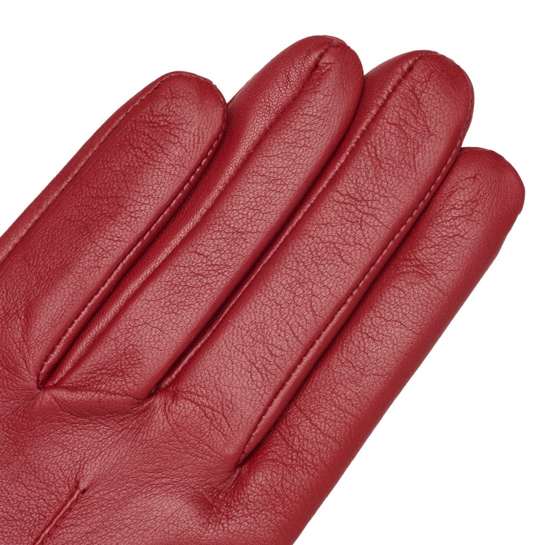 Ladies Red Handmade Soft Nappa Bow Cut Genuine Leather Gloves