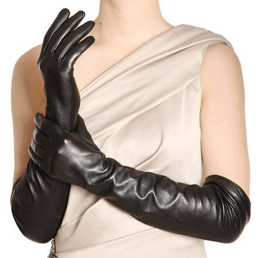 Ladies Black Long Opera Full Soft Lamb Leather Gloves