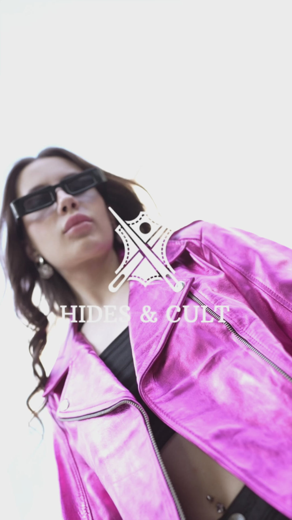 Womens Fuchsia Pink Metallic Foil Effect Motorcycle Biker Genuine Leather Jacket