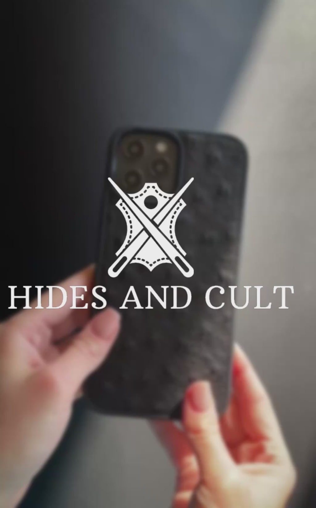 Luxury Black Ostrich Print Shockproof Genuine Leather Iphone Case