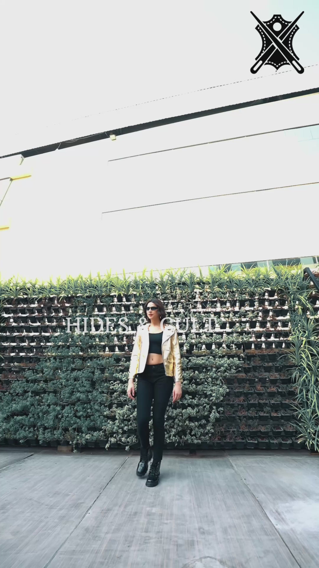 Womens Dust Gold Metallic Foil Effect Motorcycle Biker Leather Jacket