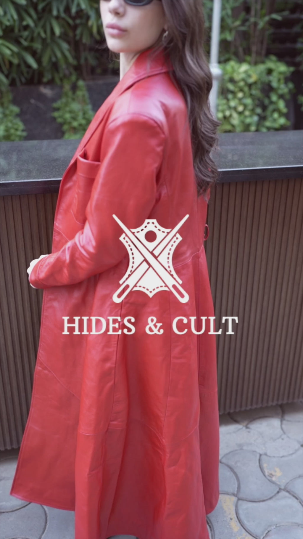 Women's Red Genuine Leather Long Maxi Dress