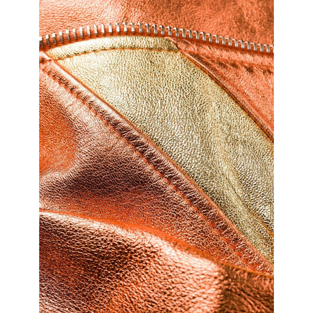 Women's Orange Gold Two Tone Metallic Foil Effect Motorcycle Biker Leather Jacket