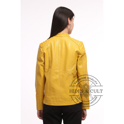 Womens Yellow Genuine Lamb Leather Jacket