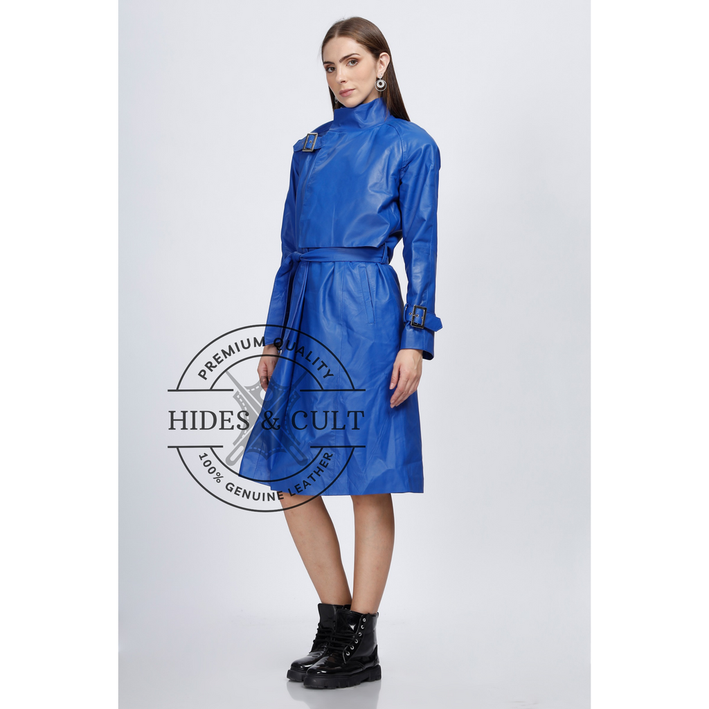 Womens Royal Blue Belted Coat