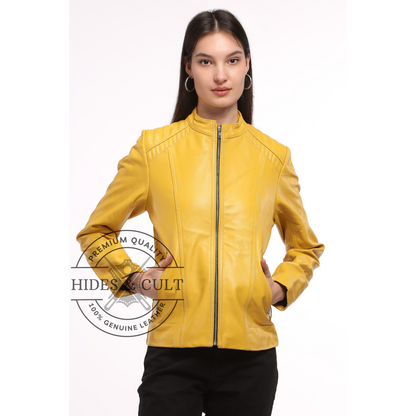 Womens Yellow Genuine Lamb Leather Jacket