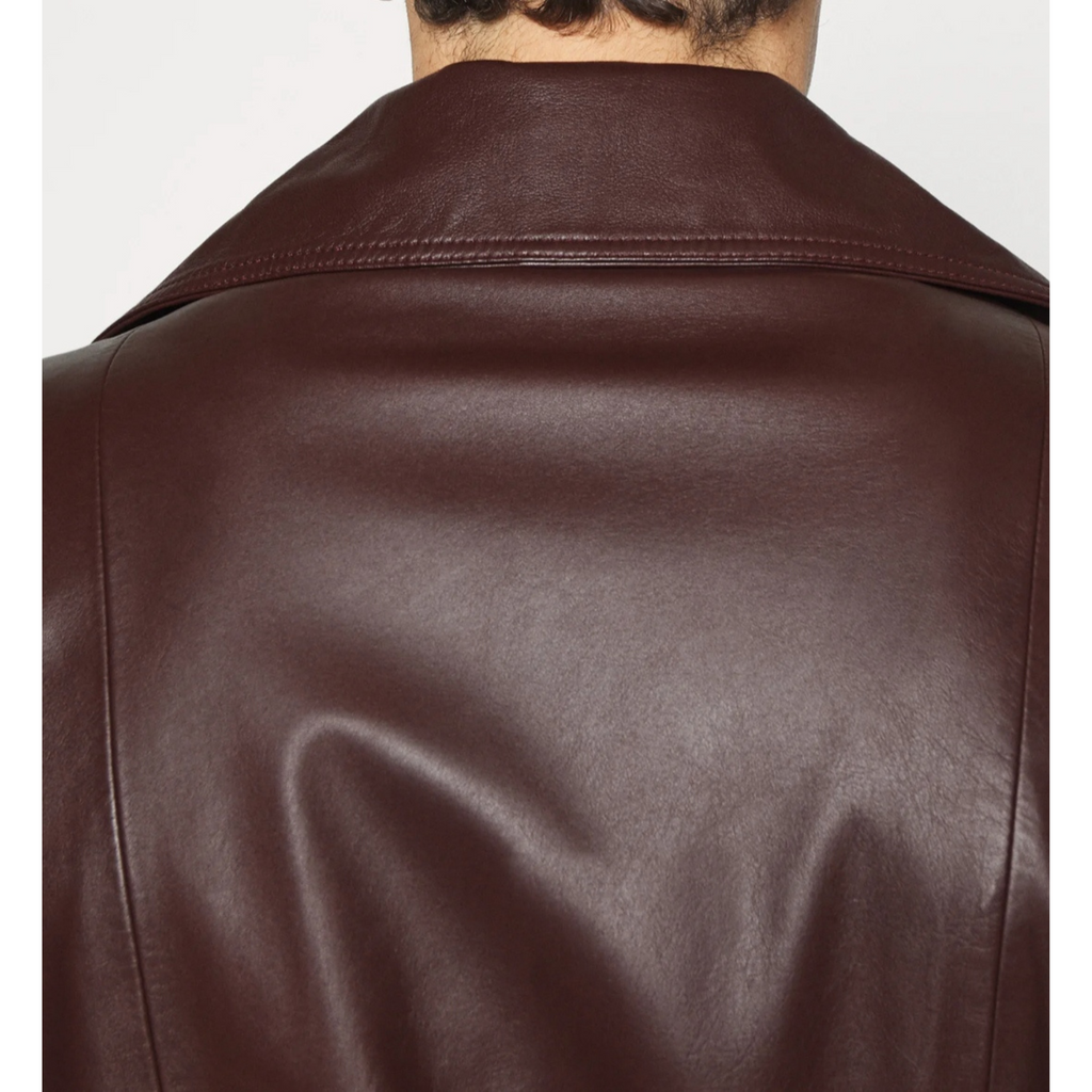 Mens Burgundy Belted Genuine Leather Trench Coat