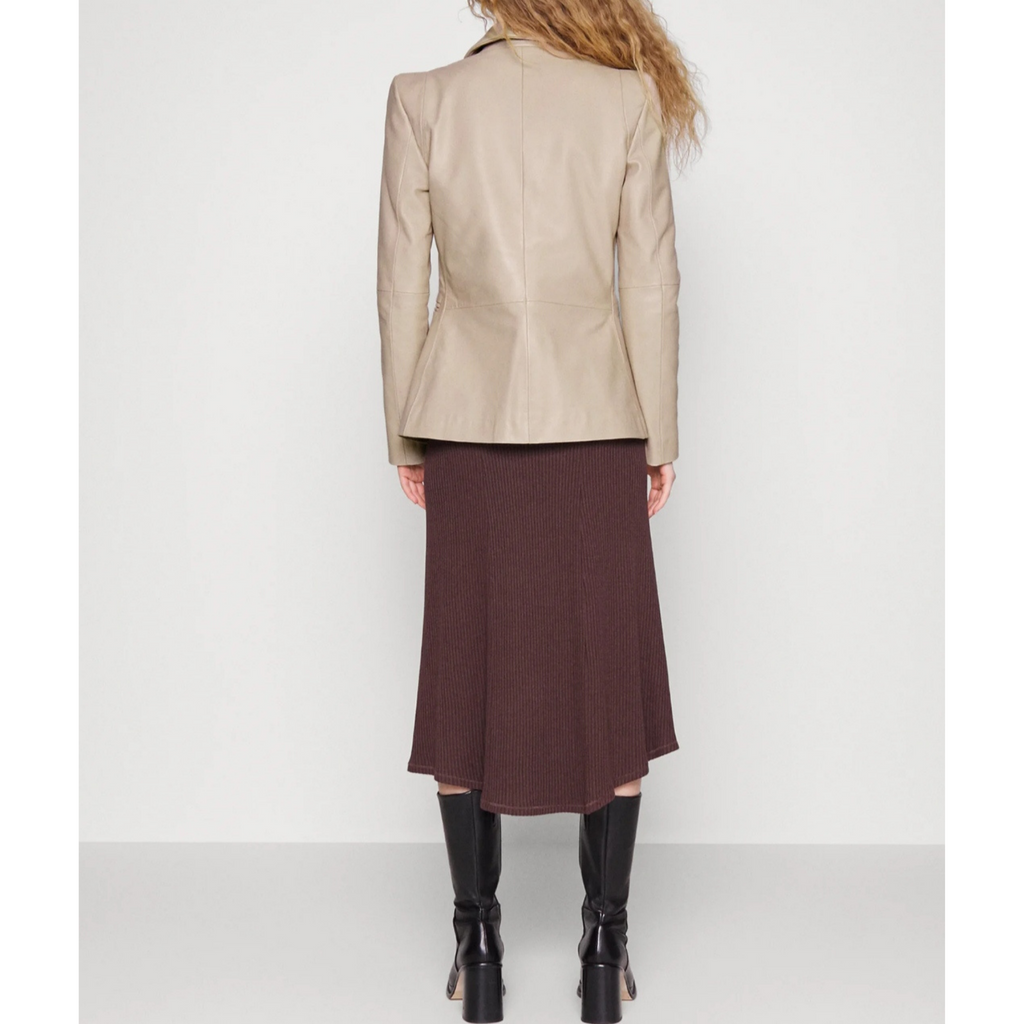 Women's Green Single Buttoned Genuine Leather Blazer