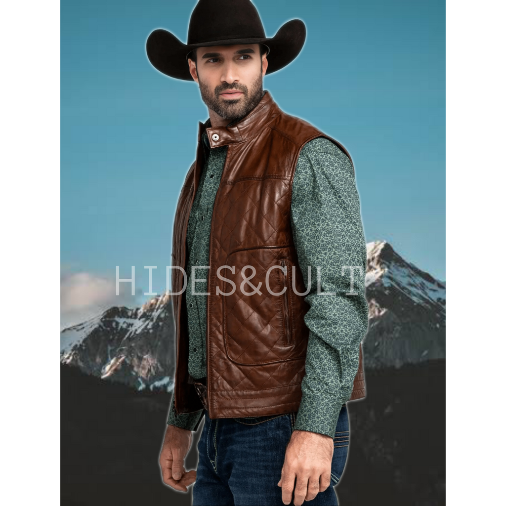 Men's Vintage Brown Cowboy Genuine Leather Vest