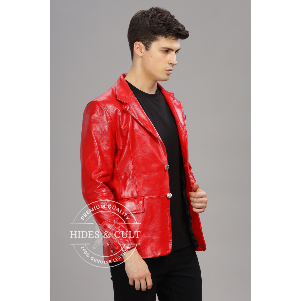 Men's Red Slim Fit Business Leather Blazer