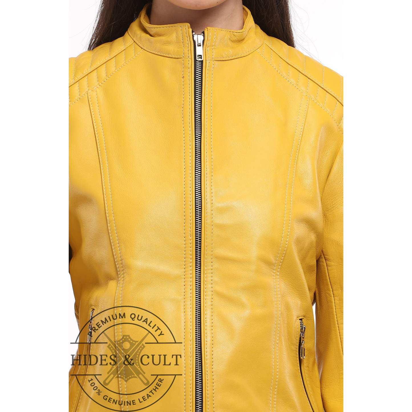 Womens Yellow Genuine Lamb Leather Jacket