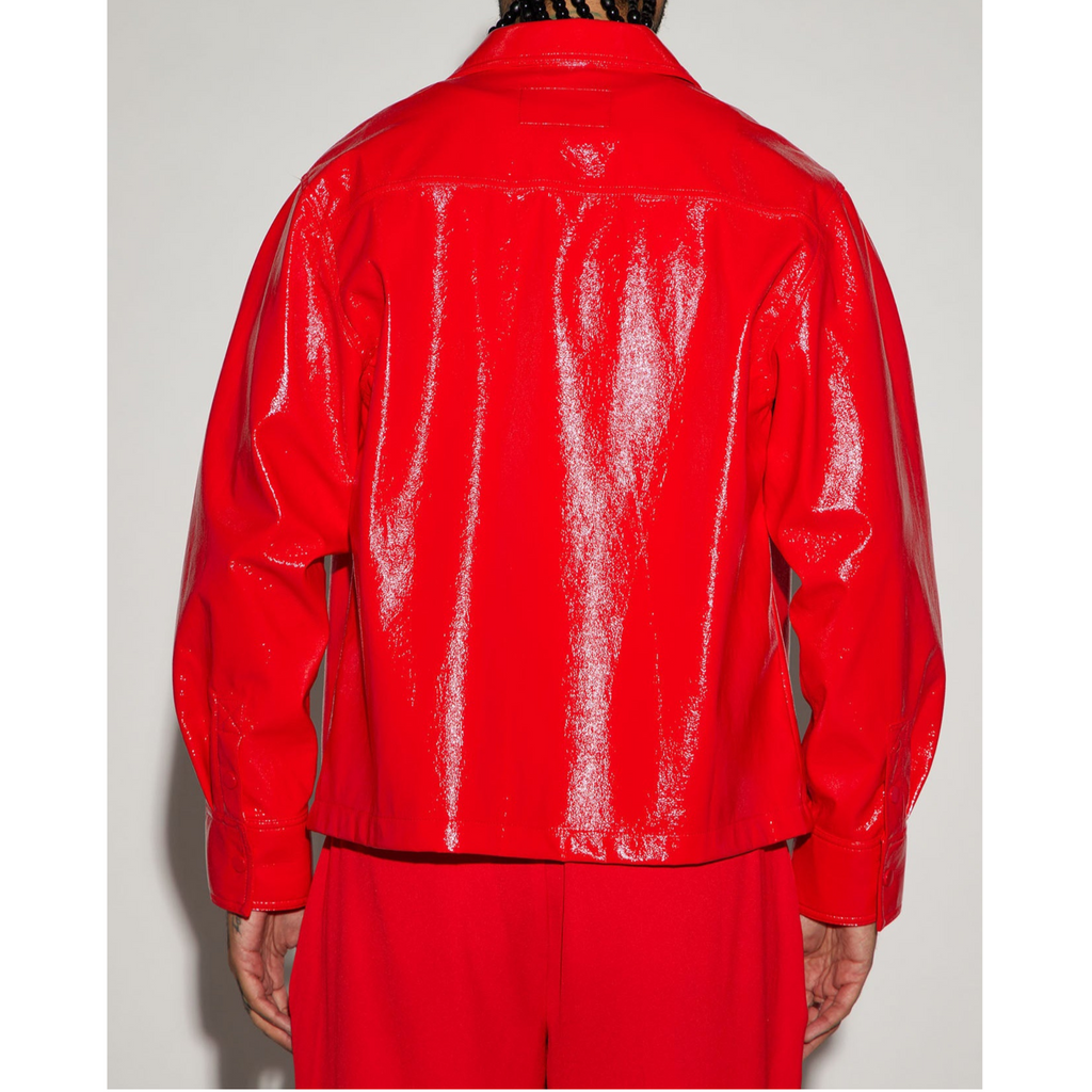 Men's Red Vinyl Effect Patent Genuine Leather Shirt - also available in Green
