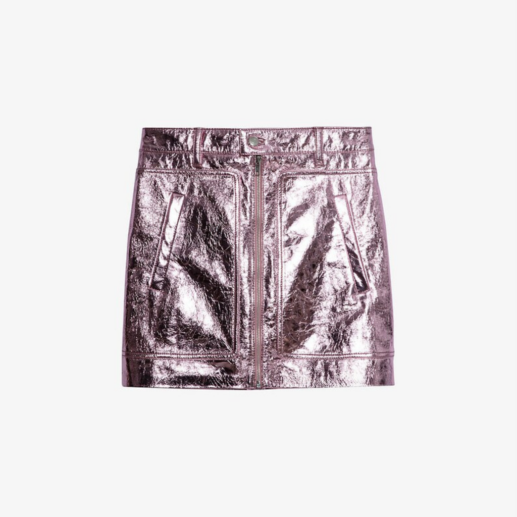 Women's Candy Pink Metallic Foil Effect Mini Leather Skirt