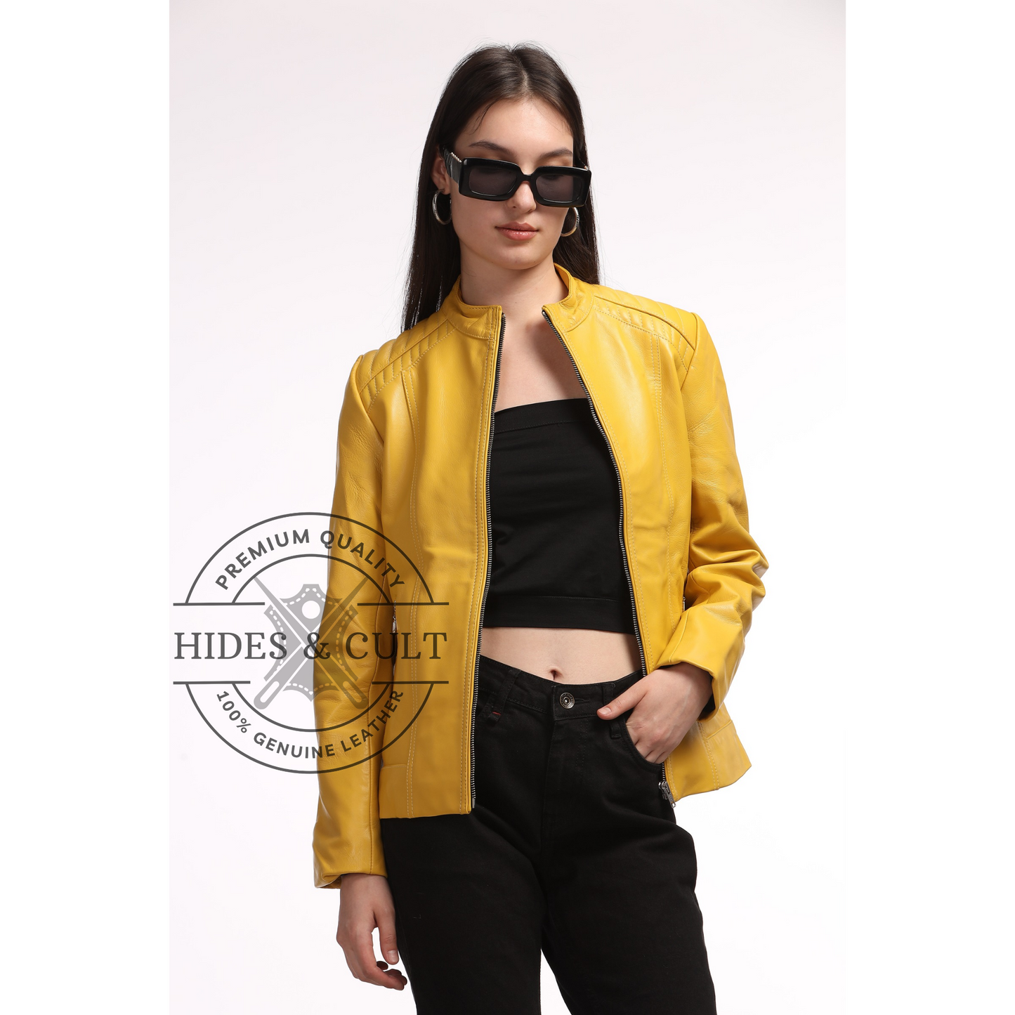 Womens Yellow Genuine Lamb Leather Jacket