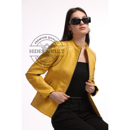 Womens Yellow Genuine Lamb Leather Jacket