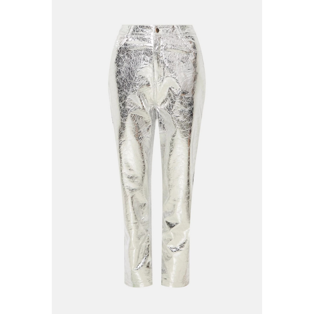 Women's Pink Crackle Metallic Foil Straight Leg Western Leather Pants
