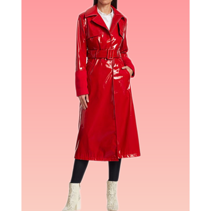 Gal Gadot Red Notice The Bishop Red Patent Leather Trench Coat