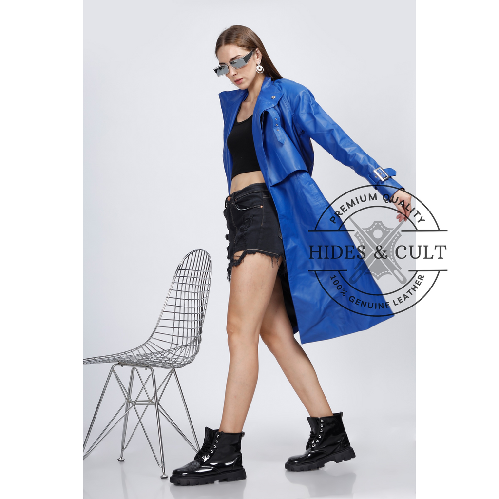 Womens Royal Blue Belted Coat