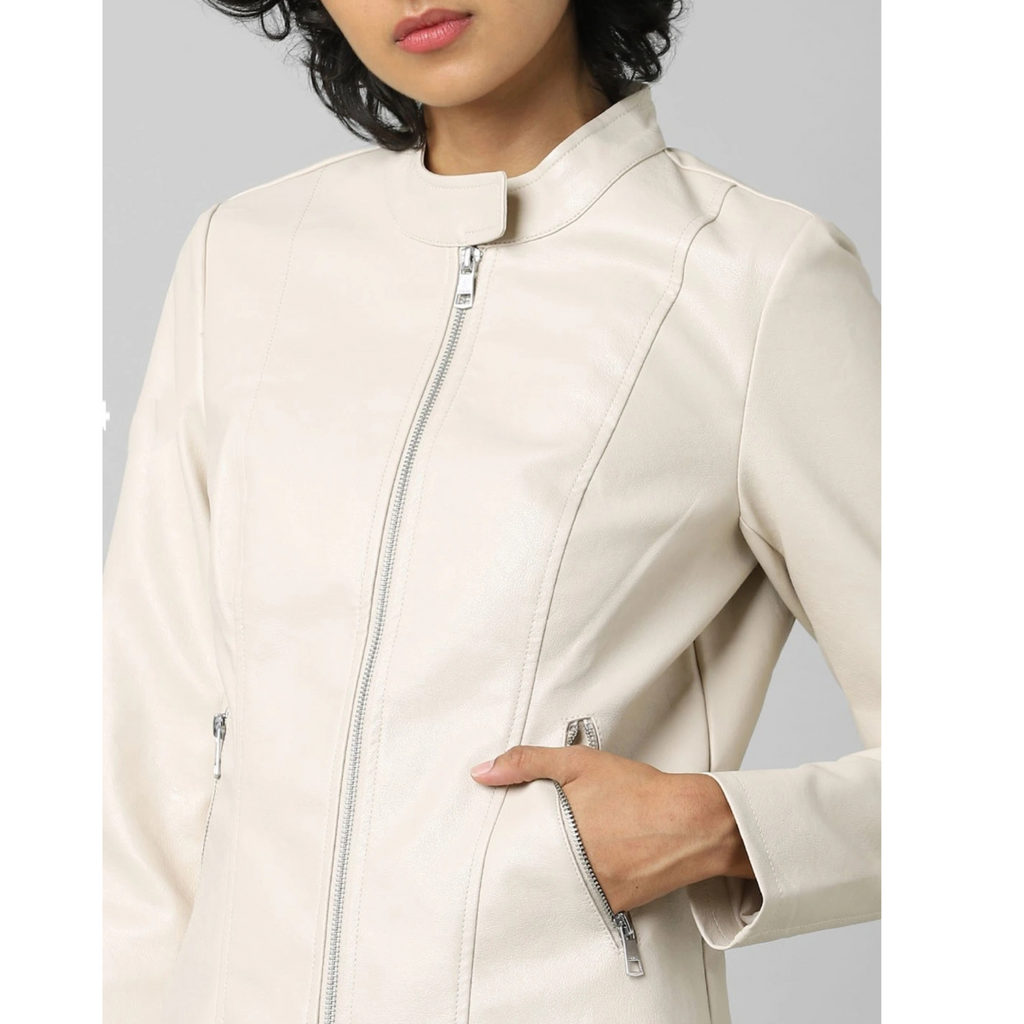 Womens Beige Off White Tailored Real Leather Jacket  also available in Rose Pink