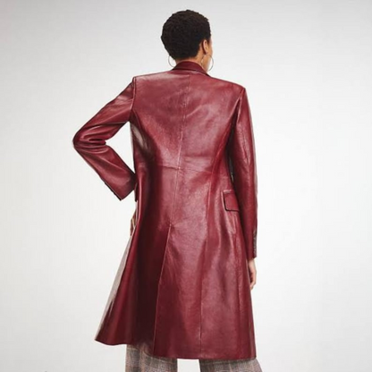 Zendaya Burgundy Double Breasted Leather Trench Coat