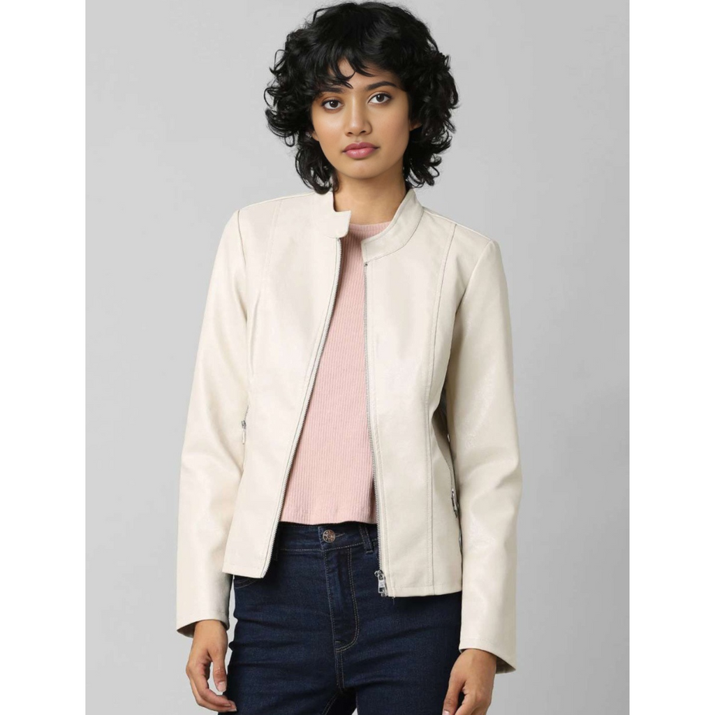 Womens Beige Off White Tailored Real Leather Jacket  also available in Rose Pink