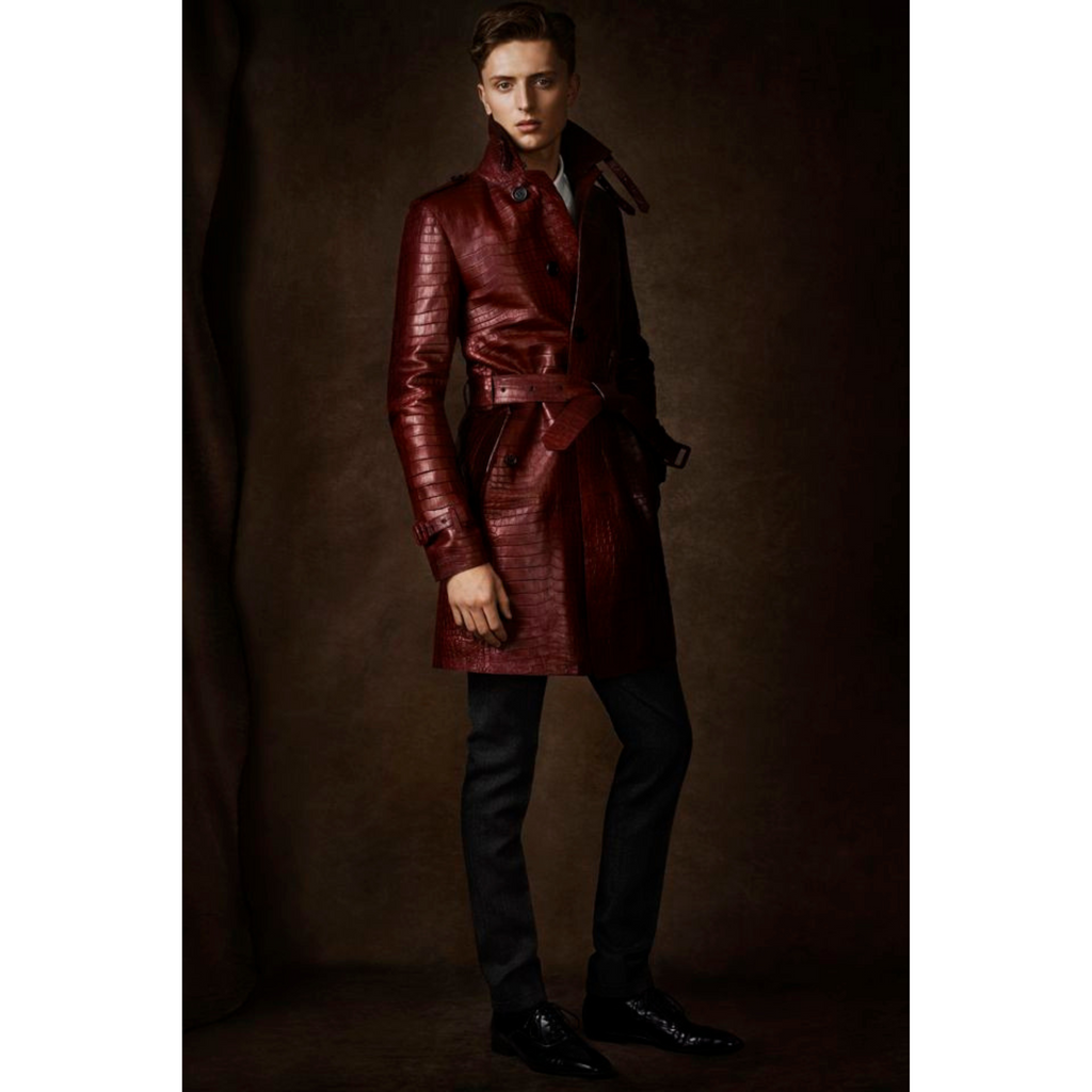 Mens Fiery Red Croc Leather Trench