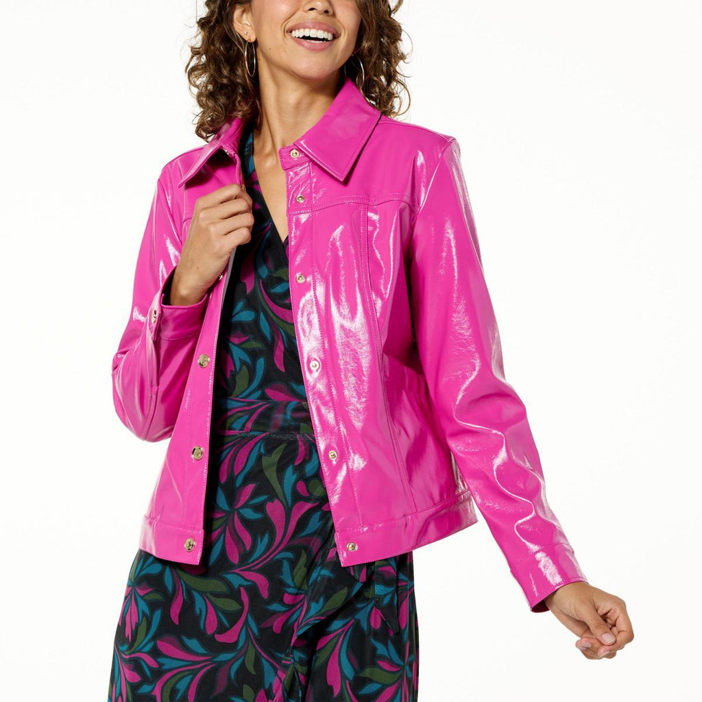 Women's Pink Patent Genuine Leather Shirt - also available in Blue/Black
