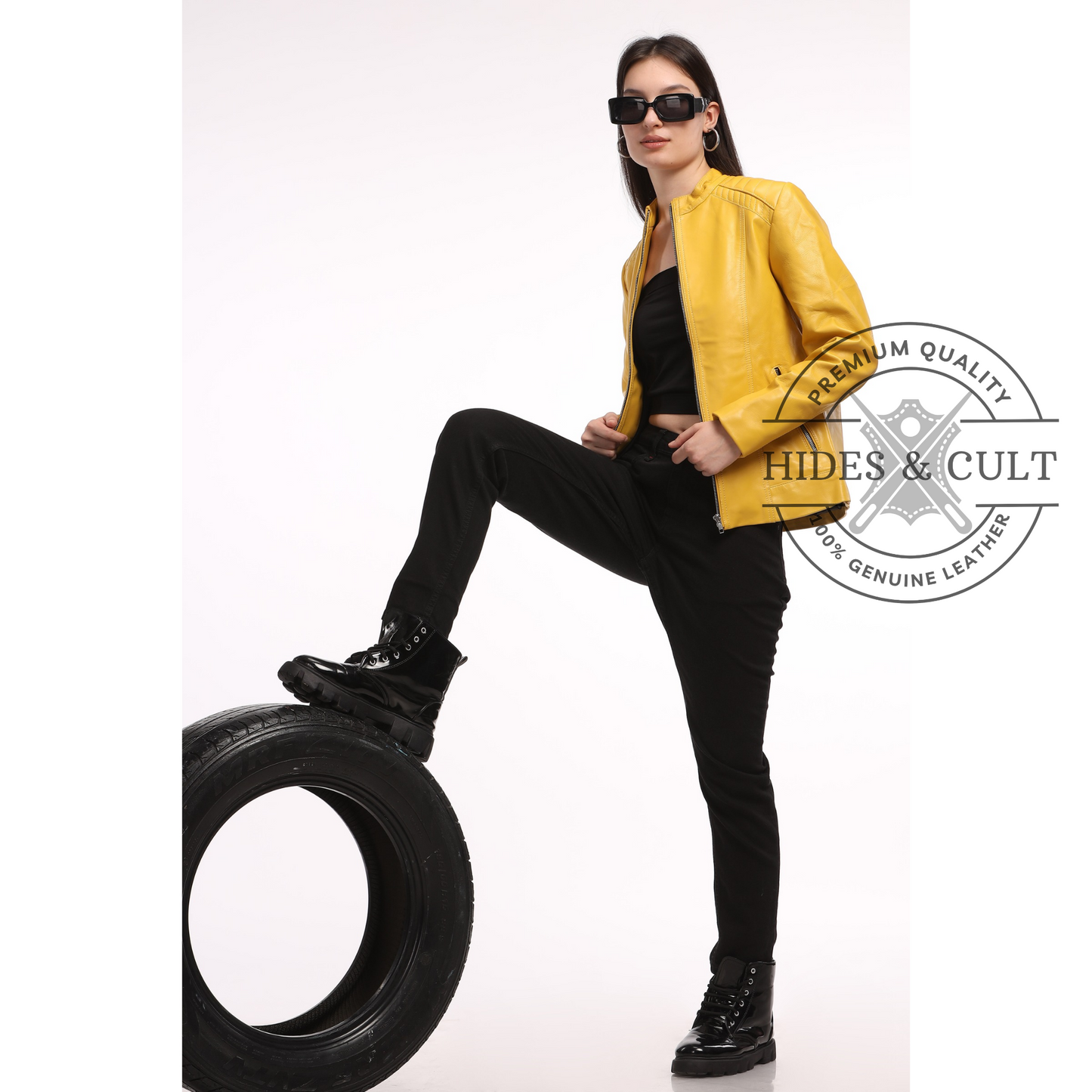 Womens Yellow Genuine Lamb Leather Jacket