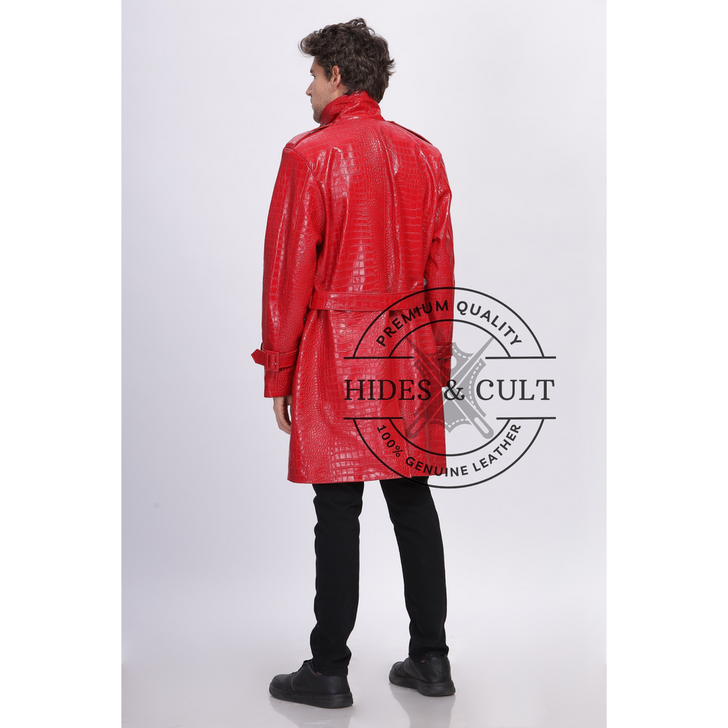 Mens Rich Red Croc Leather Trench