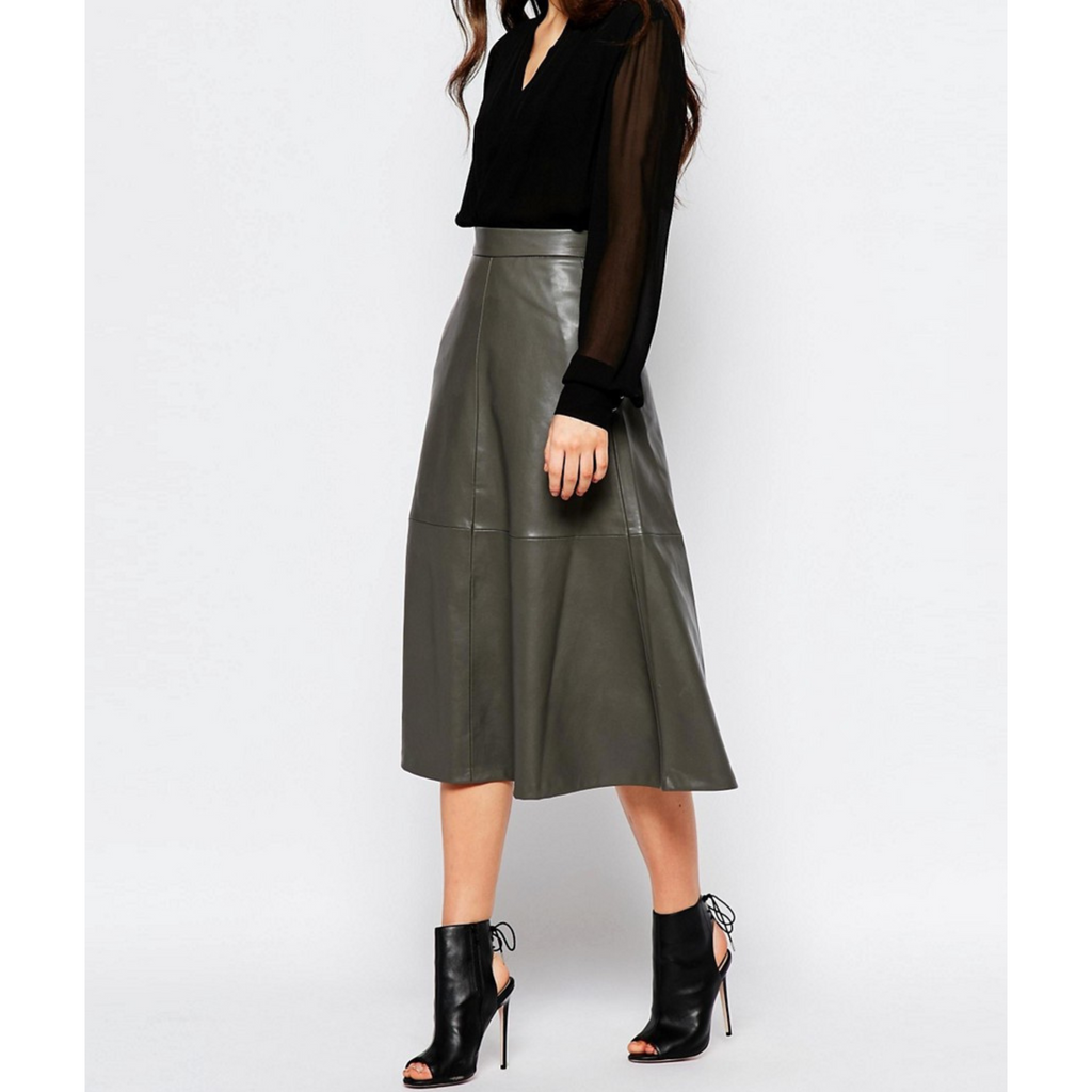 Women's Grey A Line Midi Leather Skirt | Hides&Cult