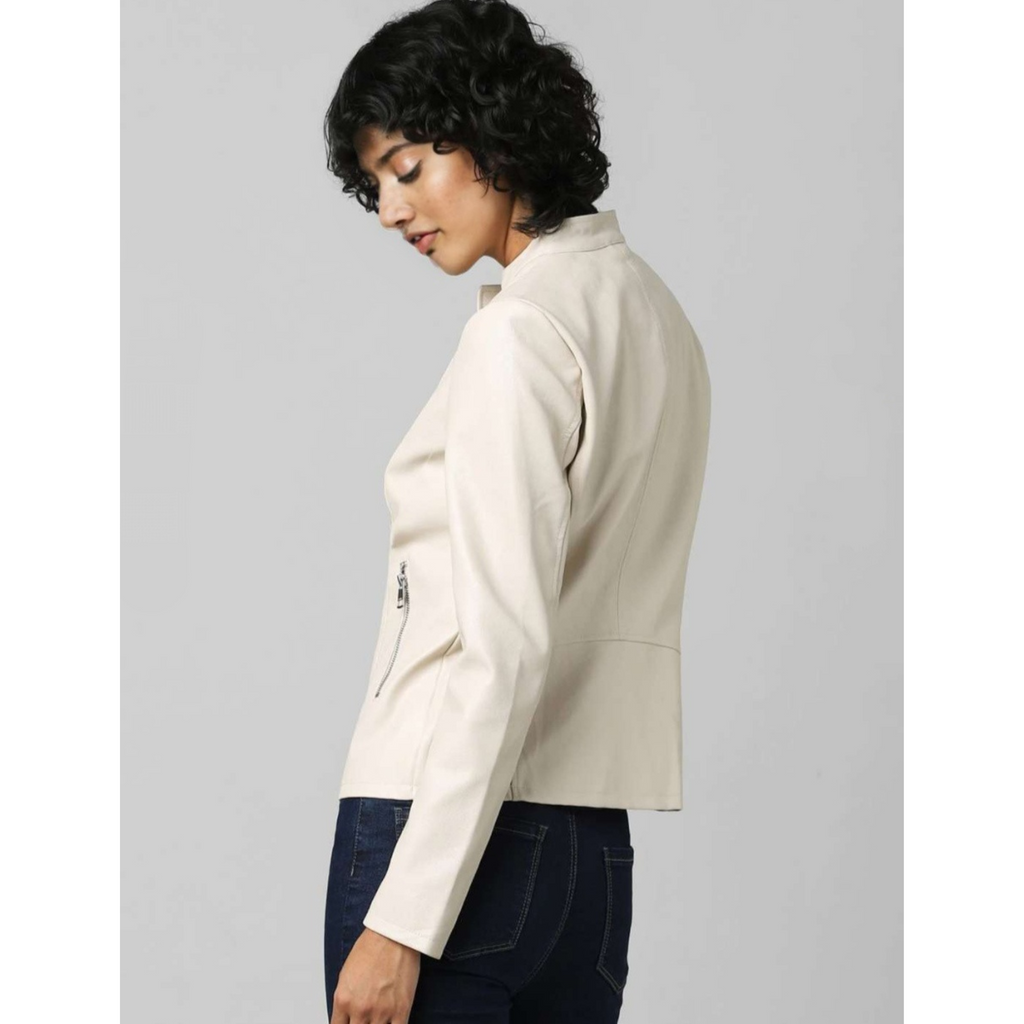 Womens Beige Off White Tailored Real Leather Jacket  also available in Rose Pink