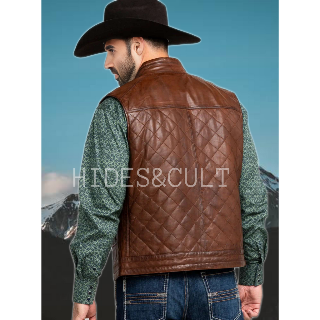 Men's Vintage Brown Cowboy Genuine Leather Vest