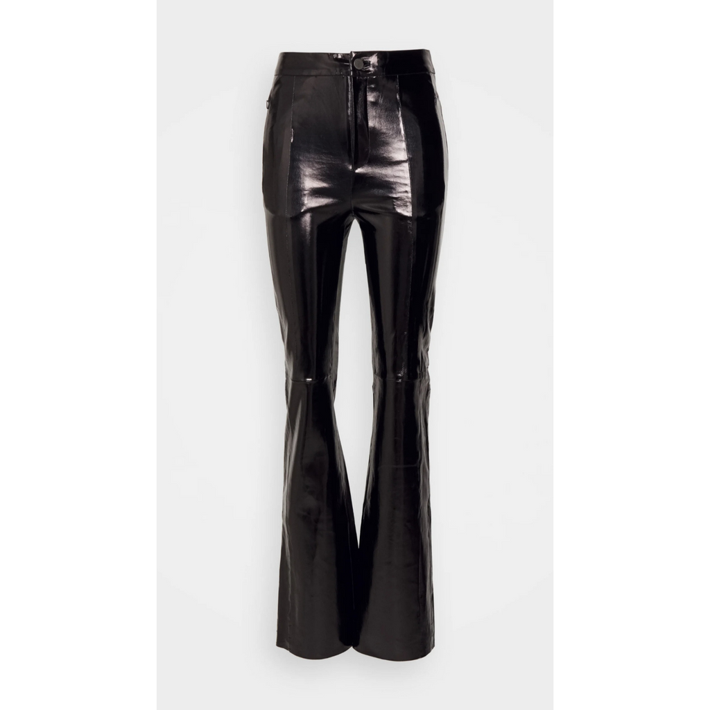 Women's Black Patent Vinyl Effect Straight Leg Genuine Leather Pants