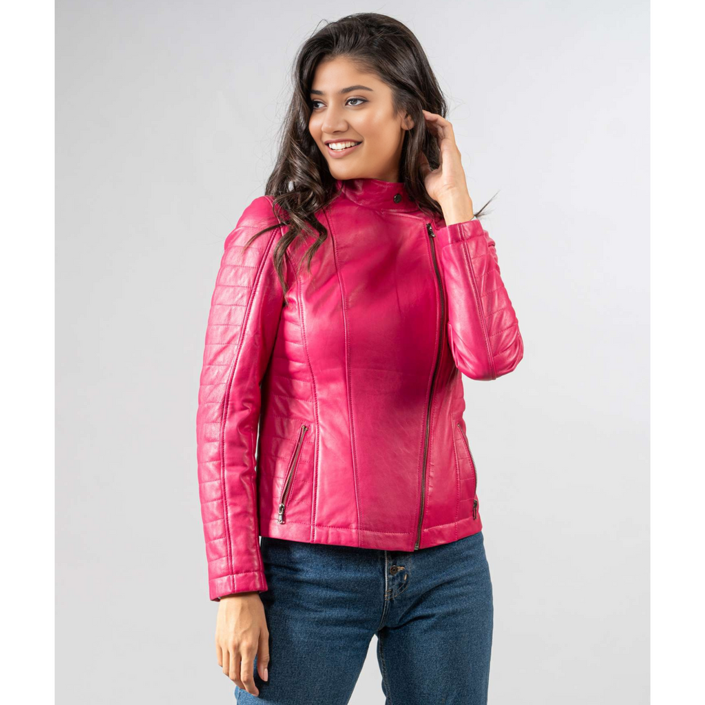 Women's Electric Pink Motorcycle Biker Real Leather Jacket | Hides&Cult