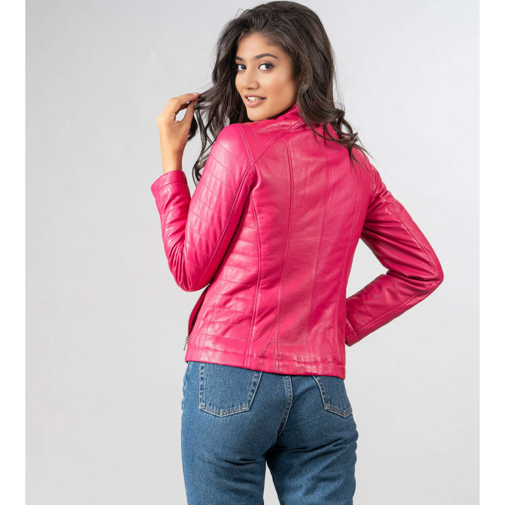 Women's Electric Pink Motorcycle Biker Real Leather Jacket | Hides&Cult