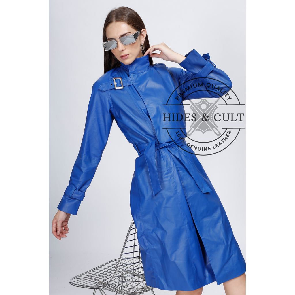 Womens Royal Blue Belted Coat