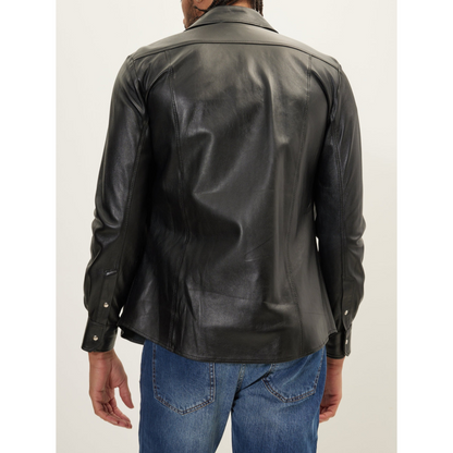 Mens Black Denim Leather Shirt