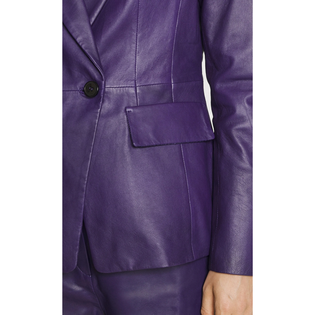 Women's Violet Purple Genuine Leather Blazer