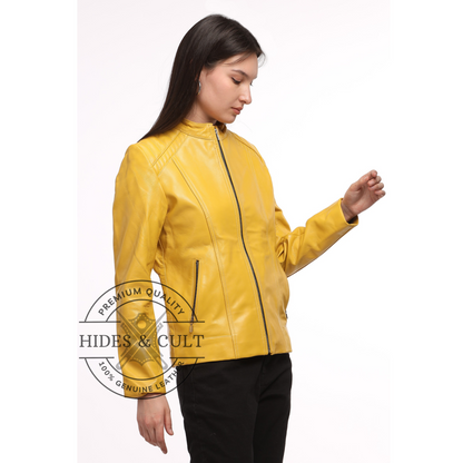 Womens Yellow Genuine Lamb Leather Jacket