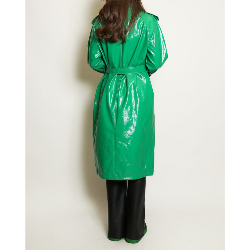 Women's Patent Vinyl Effect Double Breasted Real Leather Trench Coat