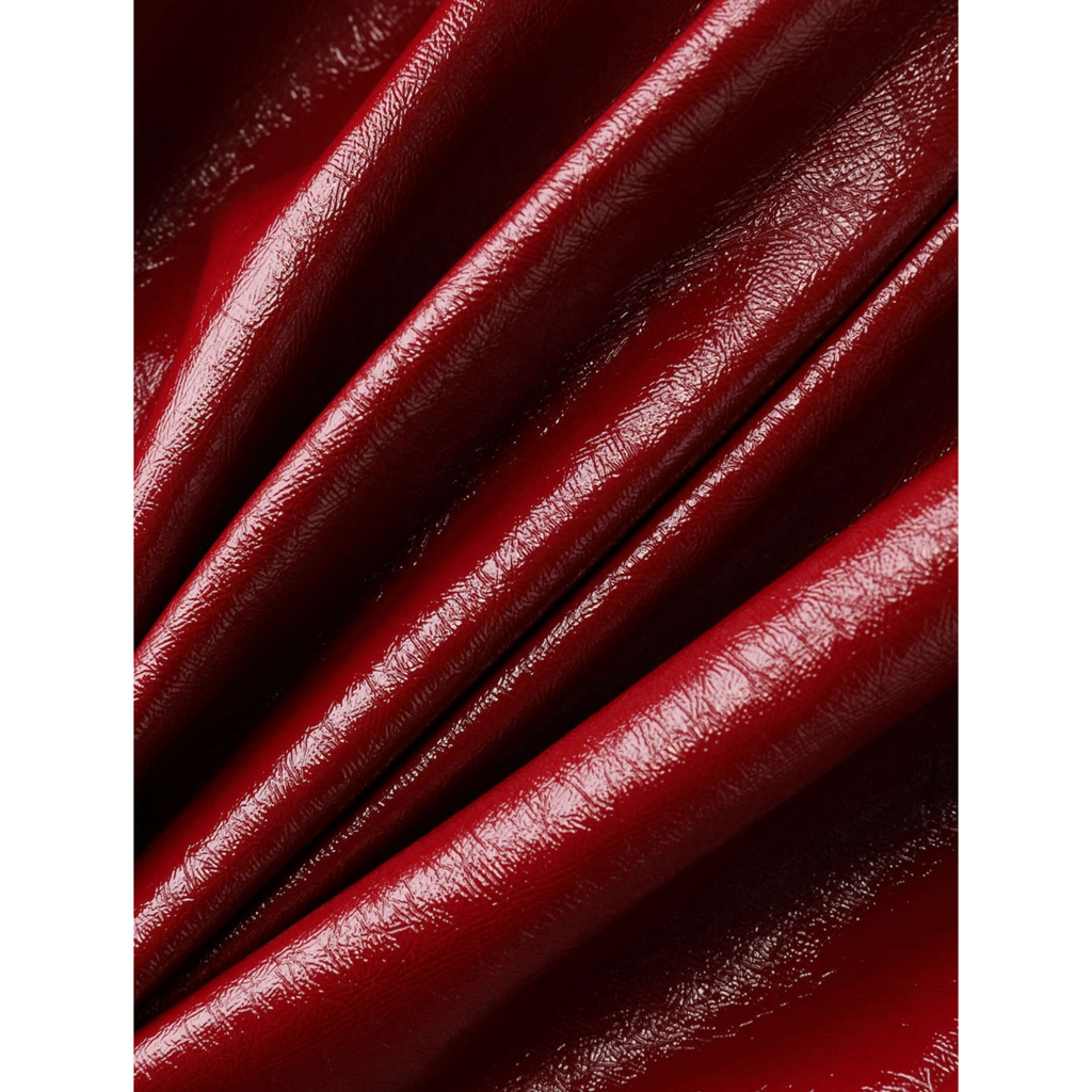 Women's Maroon Red Patent Vinyl Effect Buckled Pleated Hem Mini Leather Skirt