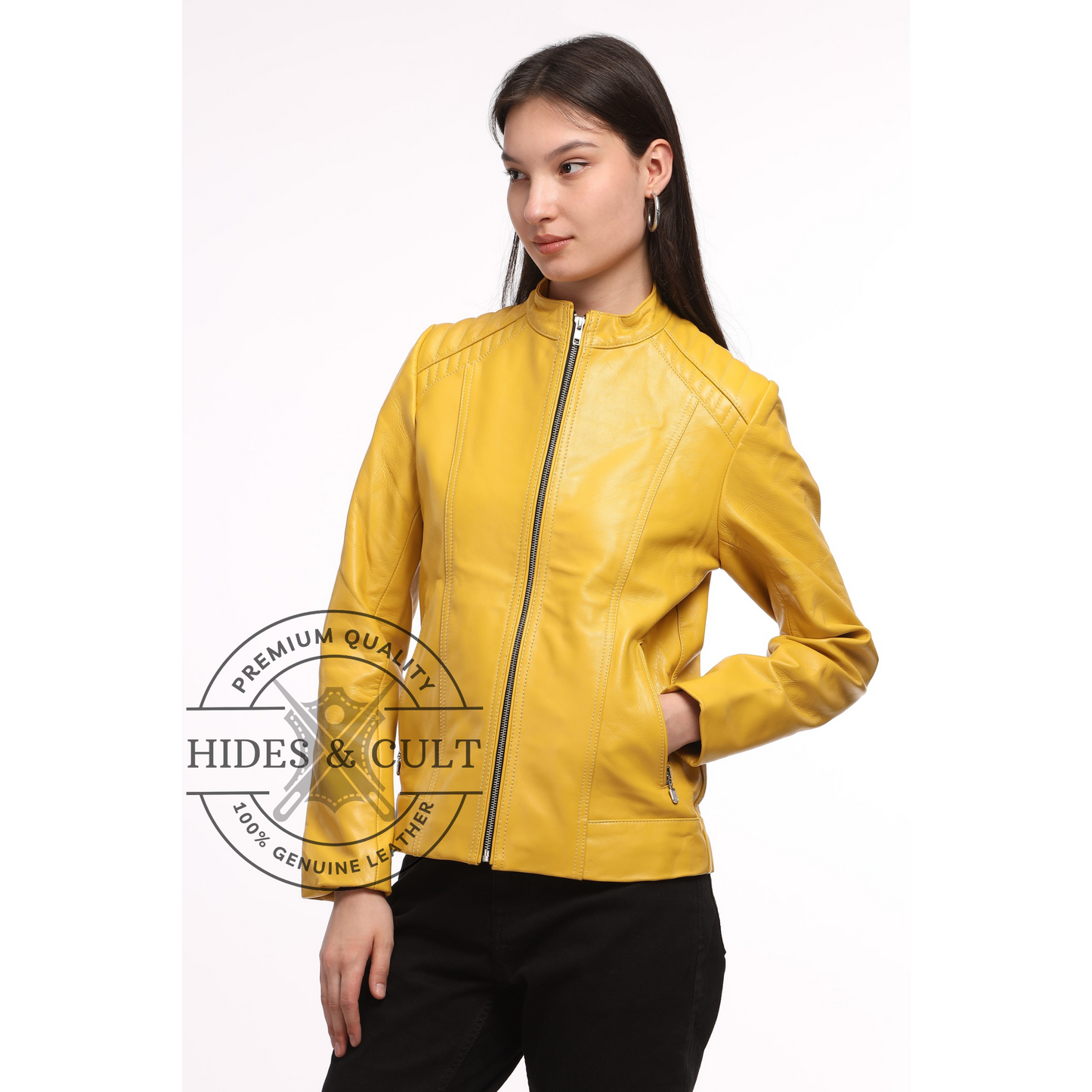 Womens Yellow Genuine Lamb Leather Jacket