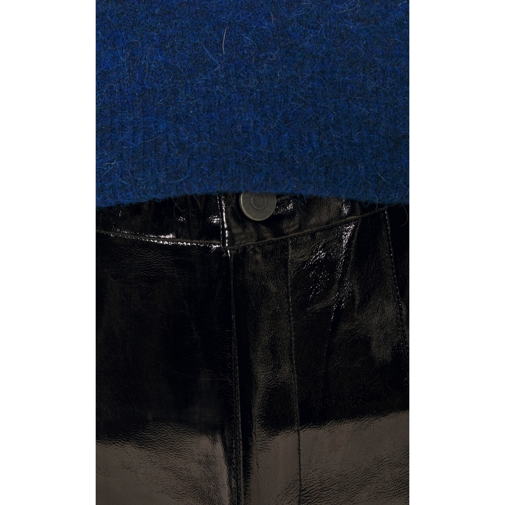 Women's Black Patent Vinyl Effect Straight Leg Genuine Leather Pants