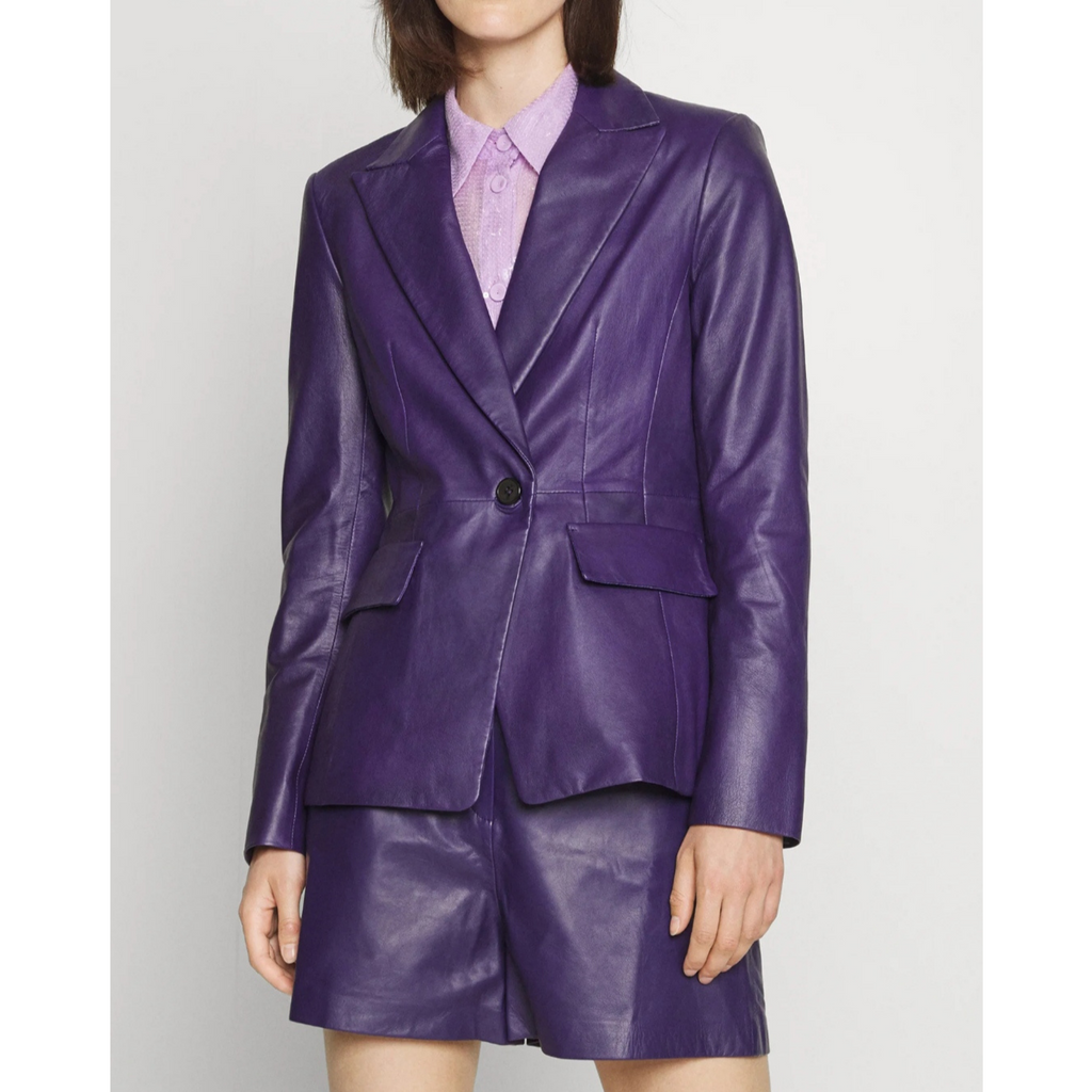 Women's Violet Purple Genuine Leather Blazer